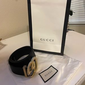 Leather belt with torchon Double G buckle